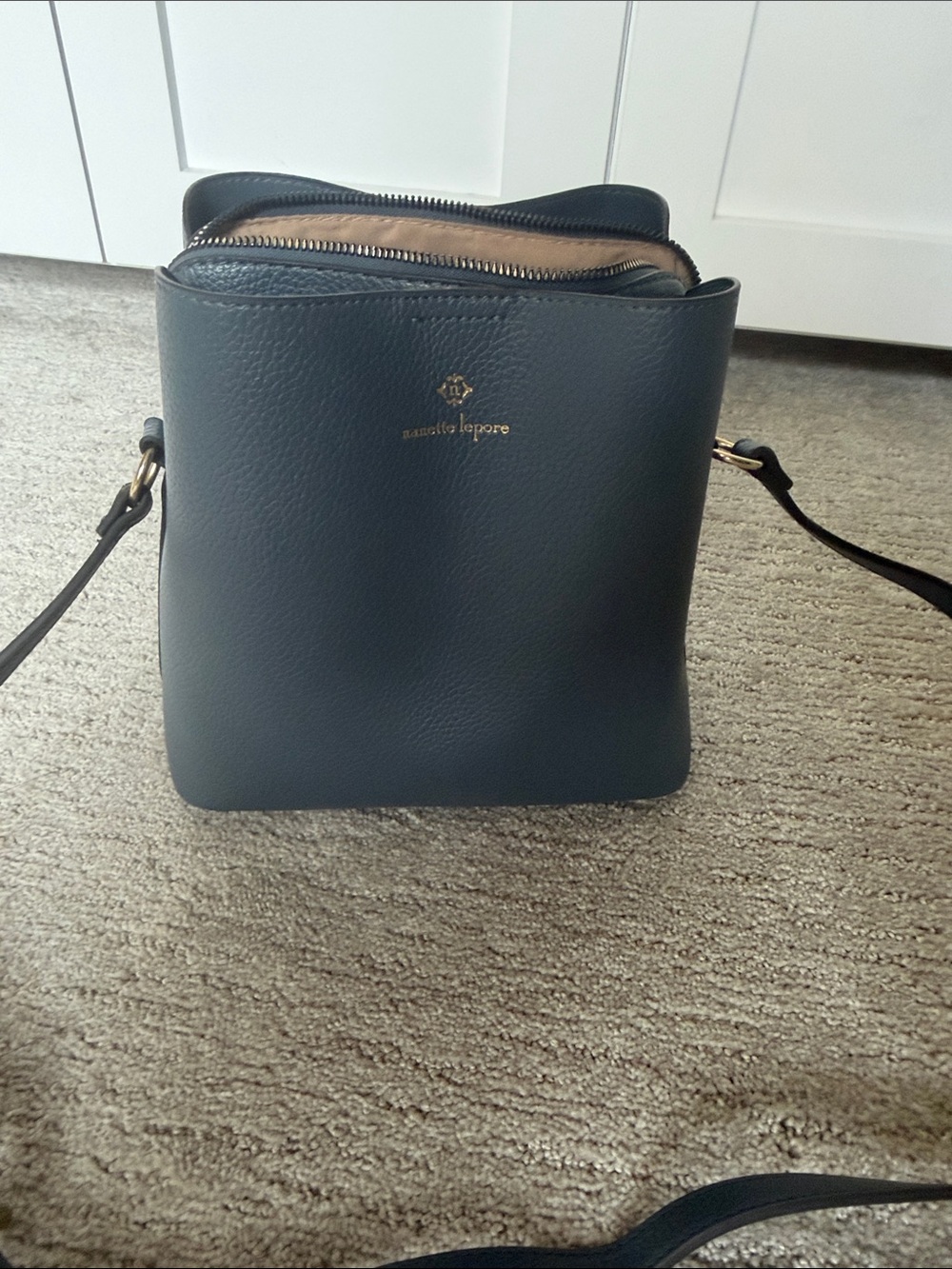 NANETTE LEPORE Denim Colored Colleen Triple Section Bucket Crossbody Bag